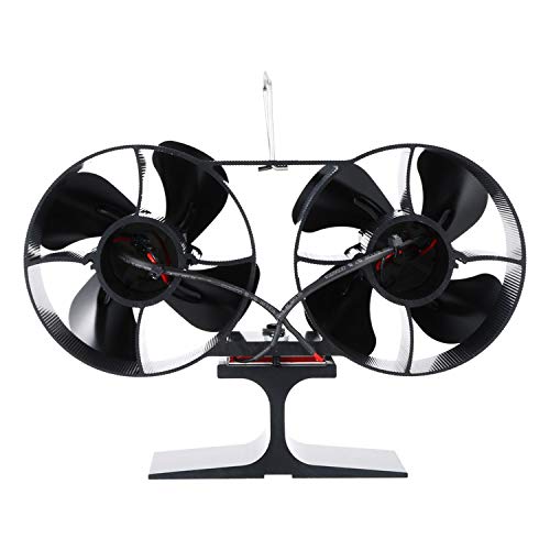 image for Lasamot 8-Blade Dual Head Heat Powered Wood Stove Fan Mini Fireplace F