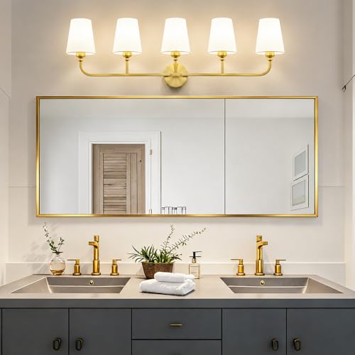 Image of Bathroom Vanity Light, Brushed Gold Bathroom Lighting Fixtures Over Mirror