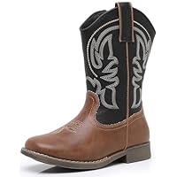 Felabo Boys Cowboy Boots - Western Square Toe Pull-On Side Zipper Embroidered Shaft Slip-Resistant Outsole (Toddler/Little Kid/Big Kid)