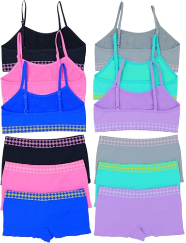 Image of ToBeInStyle Girl Pack of 6 Set Spaghetti Strap Training Bras & Boyshorts Bikinis