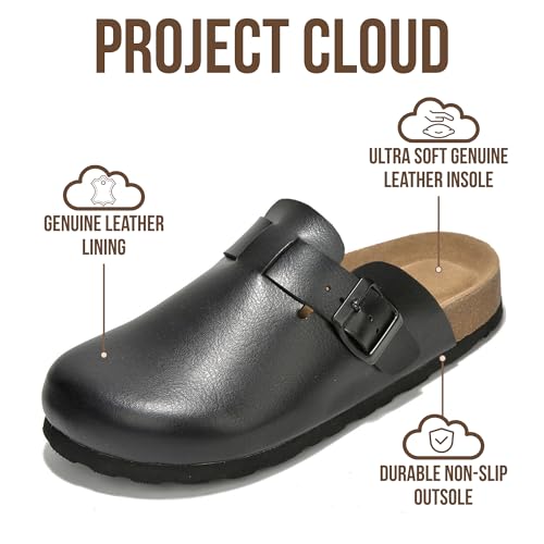 Image of Project Cloud 100% Genuine Leather Footbed Clogs for Women - Memory Foam Arch Support Slippers for Women - Trendy Slip-ons Women's Mules & Clogs Sandals