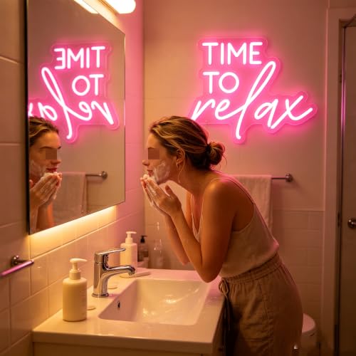 Image of Time To Relax Led Dimmable Neon Lights Sign for Home Bathroom Spa Beauty Cosmetic Salon Wall Decor,Spa Day Gifts for Women,Spa Products Aesthetic Center Salon Door Decorative Acessories