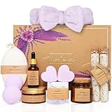 Self Care Moments Birthday Gifts for Her with Lavender - 12 Piece Luxury Spa Gift Set for Women - Relaxation Pamper Hamper Bath Set Kit - Pamper Gifts for Women