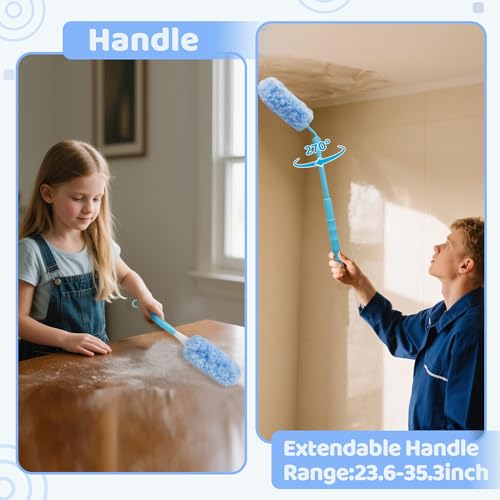 Image of 360 Dusters Refills for Cleaning - 80 Count Disposable Feather Duster Kit with 2 Handles, Multi-Surface Microfiber Feather Dusting Cleaner for Furniture Blinds Windows Ceiling Fans (Blue)