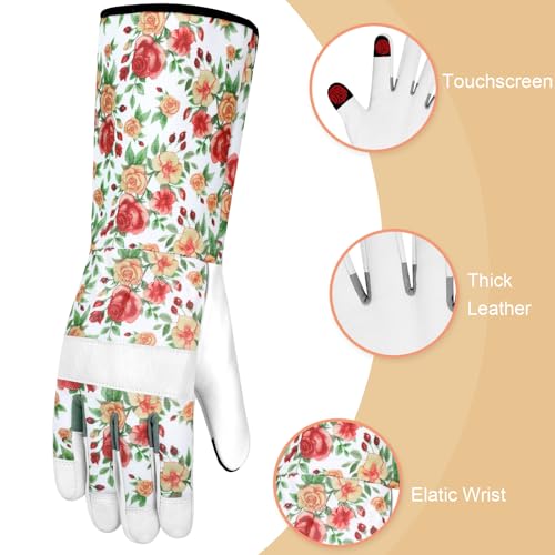 MERTURN Leather Long Gardening Gloves for Women Thorn Proof Garden Gloves Yard Working Gloves