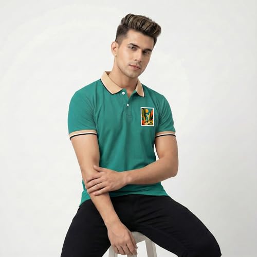 Image of Men's Regular Fit Solid Half Sleeve Casual Tipping Collar Polo T-Shirt