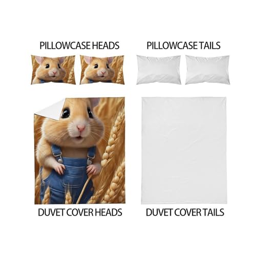 Housse de couette hamster de blé microfibre 200x200cm parure lit double enfant 3D - 4