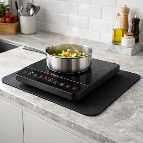 Image of Induction Cooktop Mat for Kitchen | Heat Resistant (450F) Silicone Mat | Anti Slip, Oil & Spill Proof | Washable & Reusable Countertop Protector | Stove Base Pad Big Size