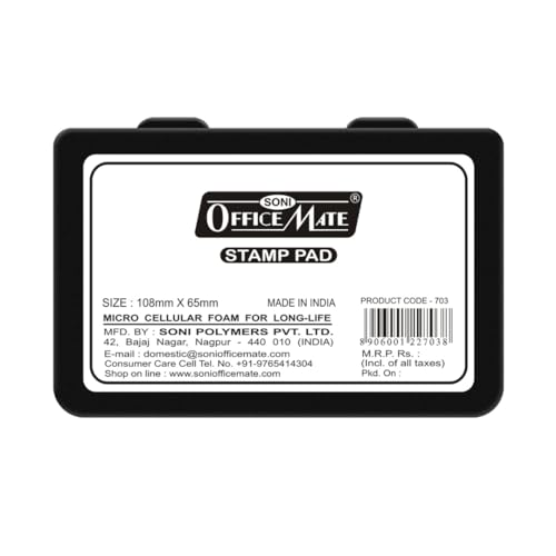 Image of Soni OfficeMate Medium Stamp Pad - Black | 108mm x 65mm | Crisp, Long-Lasting Impressions | Quick-Drying, Smudge-Free Ink | Durable & Refillable | Ideal for Office, Craft & DIY Projects | Pack of 10