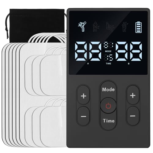 Aolso Electroestimulador Muscular, TENS Doble Canal Estimulador Electrico Recargable con 12 Modos y Función Masaje, Para Aliviar el Dolor Muscular de en la Espalda, Piernas el Cuello y los Hombros