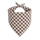 Aniarcanum Cotton Linen Dog Bandanas 1 Pack, Plaid Checkered Bandana for Large Dogs, Soft Breathable Classic Dog Apparel & Accessories (Khaki Plaid, Large)