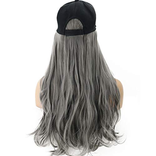 Cokbyavla Lace Front Wig Long Synthetic Long curlsWig Cap Long Hair Baseball Cap Caps Casual Hat With Wig Saw Palmetto Hair (Grey, One Size)