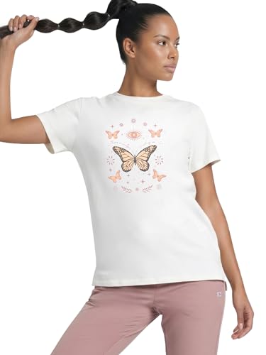 Image of Enamor Athleisure Relaxed Fit Short Sleeve Round Neck Antimicrobial Finish Breathable Stretch Cotton Activewear Sports Tshirt for Women - A301
