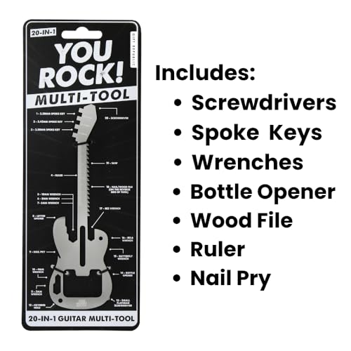 Gift Republic You Rock 20-in-1 Guitar Shaped Multi Tool for Music Lovers Portable Gadget with Wrenches Screwdrivers Bottle Opener Nail File and More Compact Gift for Guitarists and DIY Fans - Image 2