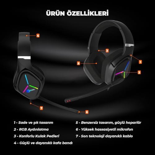 Lecoo HT406 3.5mm Jack + USB Kablolu RGB Aydınlatmalı Kulak Üstü Gaming Kulaklık - Evrensel Uyumlu, 50mm Ses Sürücüsü, 1.5m Kablo Uzunluğu, Ergonomik Kulaklık Siyah - Görsel 3