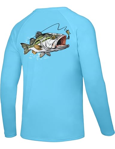 Twekfish Men's UPF 50+ Sun Fishing Shirt, Long Sleeve UV Protection Tee, Quick Dry Rash Guard for Outdoor Swim Hiking, Bass Graphic