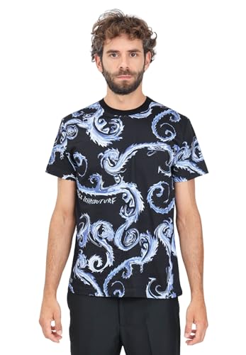 VERSACE JEANS COUTURE T-shirt à manches courtes noir pour homme orné de motifs baroques, Noir , Large