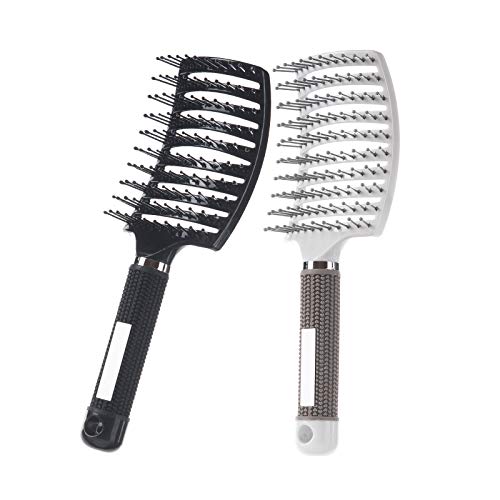 Snsowed 2 Pack Professional Curved Vented Styling Hair Brush for Long Thick Curly Hair, Barber Hairdressing Styling Tools Fast Drying Hair Detangling Massage Brushes (White, Black)