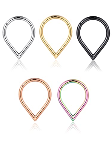 Teardrop Septum Ring Set 316 Stainless Steel Daith Piercing Jewelry Rook Snug Tragus Cartilage Hinged Segment Clicker Ring #TOP7