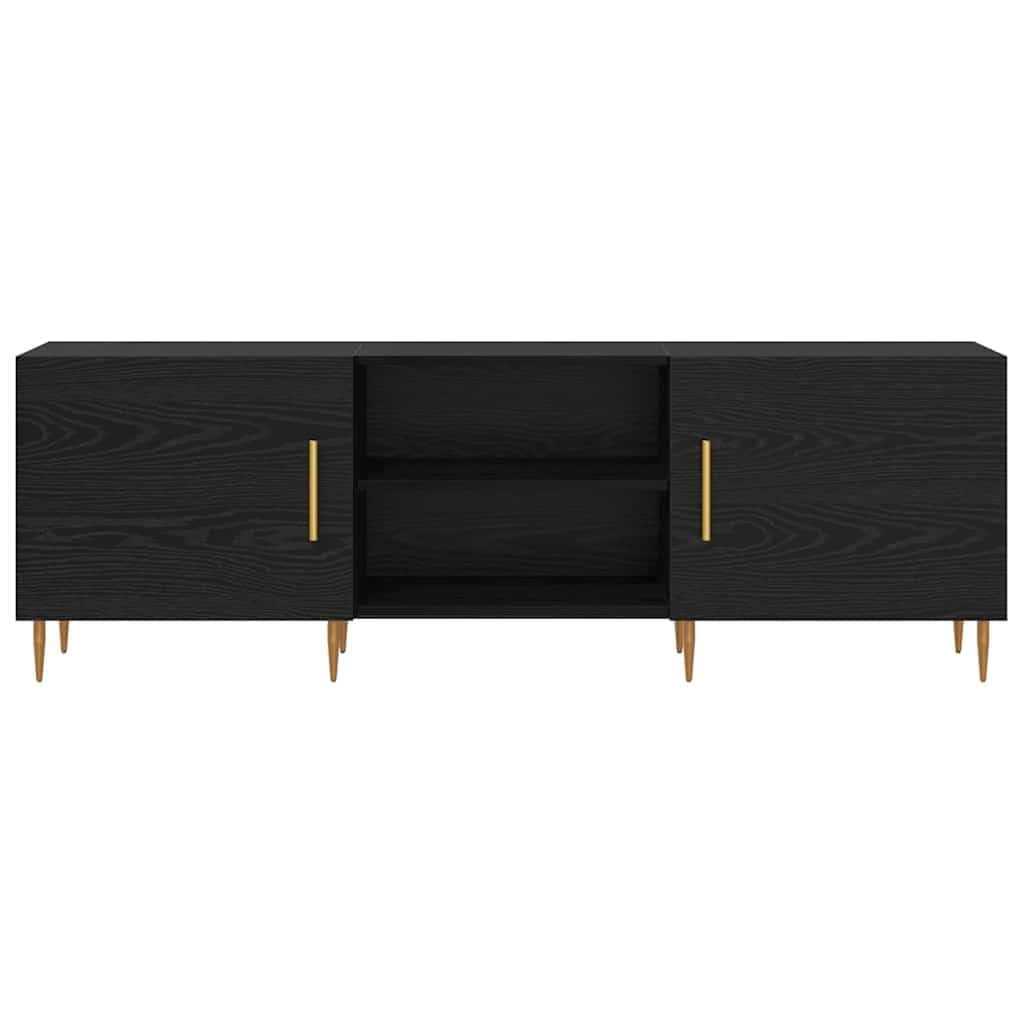 TV-Schrank Schwarz Eichen-Optik, 150x30x50 cm Holzwerkstoff, modernes Lowboard für Wohnzimmer, Schlafzimmer, Entertainment Center, Media Console