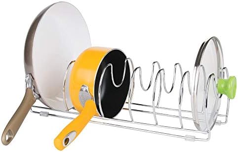 mDesign Pot and Pan Rack - Versatile Kitchen Organiser Suitable for All Homes - Keep a Tidy Kitchen with This Saucepan Storage Unit - Chrome/Silver