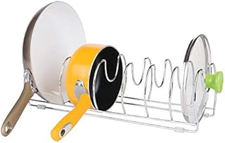 mDesign Pot and Pan Rack - Versatile Kitchen Organiser Suitable for All Homes - Keep a Tidy Kitchen with This Saucepan Storage Unit - Chrome/Silver