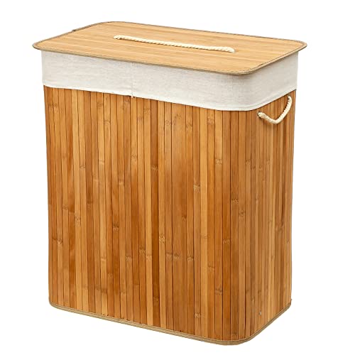 BLADO Bamboo Laundry Basket Natural - Collapsible Bamboo Laundry Hamper Laundry Basket Removable Lining Small Laundry Bins Storage Hamper Bedroom & Bathroom Laundry Bin (Rectangular, Natural) - Image 2