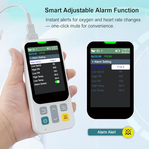 Image of Handheld Pulse Oximeter with Respiration Tracking, Rechargeable Oxygen Monitor with Foot Sensor and Finger Sensor, Continuous Monitoring with Alarm, Portable SpO2 Pulse Rate PI Display for Home Use
