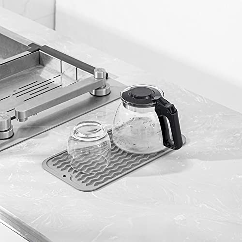 Micoyang Silicone Dish Drying Mat For Multiple Usage,Easy Clean,Eco-Friendly,Heat-Resistant Silicone Mat For Kitchen Counter,Sink,Bar,Bottle,Or Cup Grey S 12 Inches X 6 Inches #TOP5