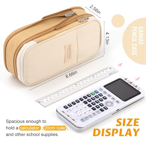 Image of EASTHILL Canvas Big Capacity Pencil Pen Case Office College School Large Storage High Capacity Bag Pouch Holder Box Organizer (Khakhi),Black