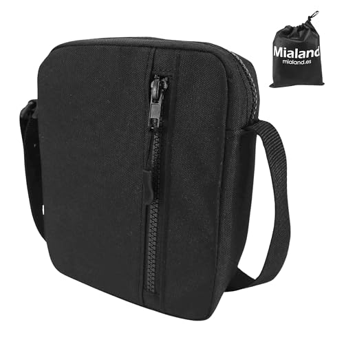 Bolso hombre pequeño - FABRICADO EN ESPAÑA - Mariconera hombre - Bolsos hombre - Tela Resistente y Repelente al Agua - Cremalleras Duraderas - Color Negro - bandolera hombre pequeña 18*15*5.5 cm -