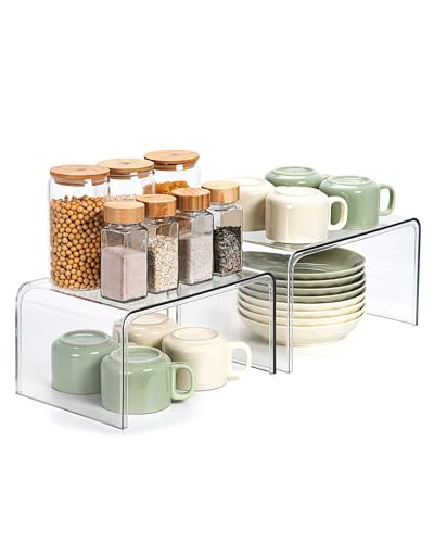 Clear Cabinet Organizer, Shelf Organizer Set of 2 for Kitchen Pantry...