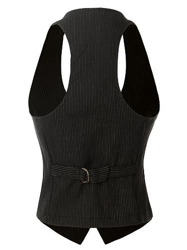 Design by Olivia Women's Business Casual Pinstriped Suit Vest Waistcoat Racerback Button Front Vest3