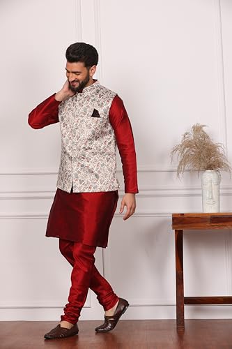 Image of Kurta With Churidar & Multicolor Nehru jacket Set