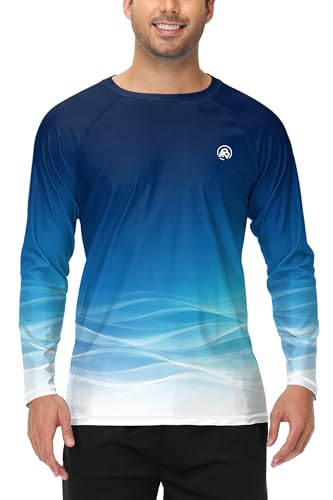 Image of AOBUTE Mens Long Sleeve Swim Shirt Quick Dry Sun Protection Rash Guard