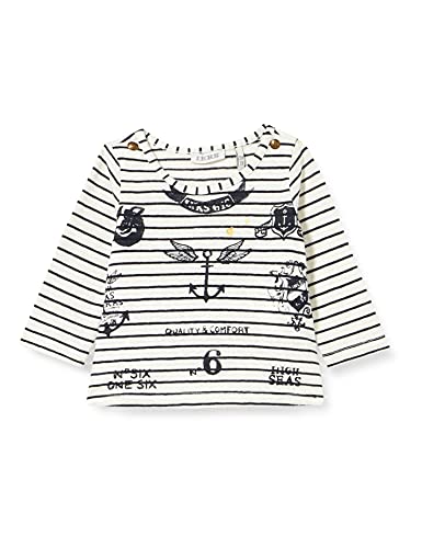 IKKS Junior Tee-Shirt Manches Longues, Blanc Cassé rayé marinièr, 6 Mois Bébé Fille