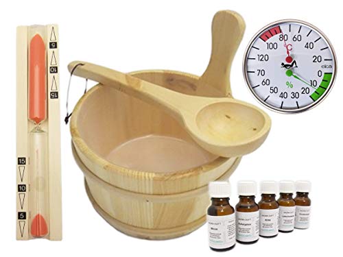 Preisvergleich Produktbild Saunazubehör Saunakübel Saunaset Saunakelle Aufguss Sanduhr Sauna Set 10-teilig