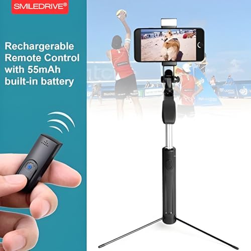 Image of SMILEDRIVE Selfie Stick Gimbal Tripod with Handle Stabilizer builtin LED Flash Light Wireless Bluetooth Clicker