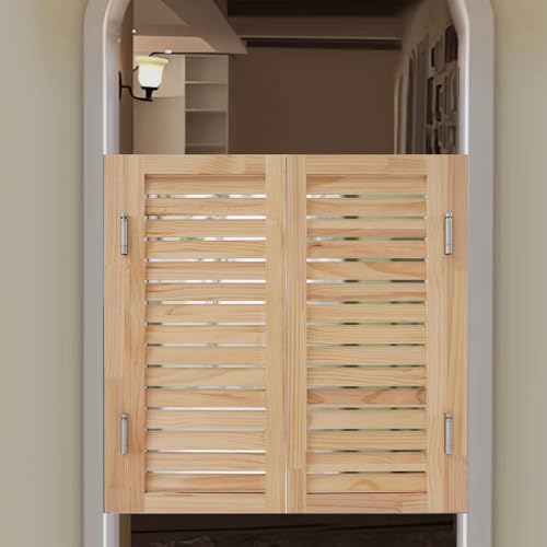 QIYFOZ Unpainted Interior Swing Doors, Two-Way Saloon Doors, Half-Waist Dividing Door, Louvered Door, Wood Color, For Bar Bedroom Stairs(W110xH90cm/43.3x35.4)