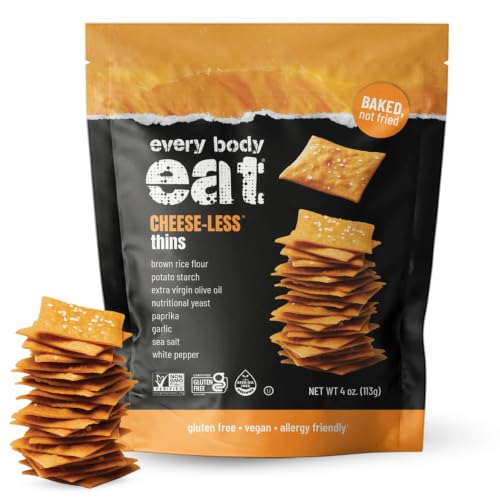 Image of Every Body Eat Gluten Free Crackers, Cheese-Less - Healthy Snacks, Vegan Cheddar Style Crackers, Dairy Free, Seed Oil Free Snack Crackers (Pack of 2), 4 oz Bags