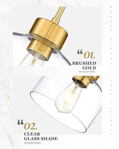 Image of 2-Pack 8 inch Brushed Gold Pendant Lights Kitchen Island, Clear Glass