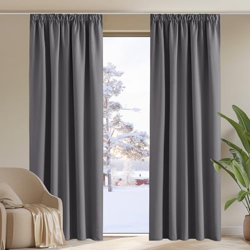 PONY DANCE Thermal Insulated Blackout Curtains, 66x84 Grey