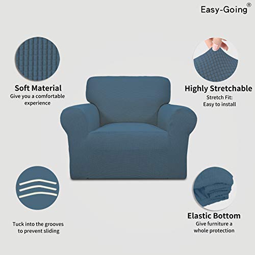 Image of Easy-Going Stretch Chair Sofa Slipcover 1-Piece Couch Sofa Cover Furniture Protector Soft with Elastic Bottom for Kids, Pet. Spandex Jacquard Fabric Small Checks (Chair, Bluestone)