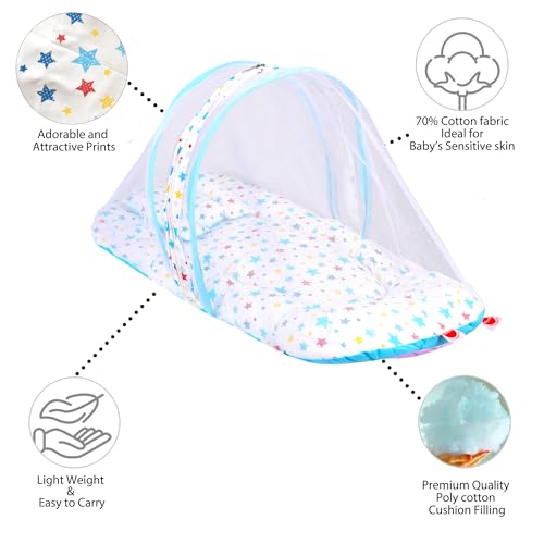 Image of VParents Joy Blue Pink Cotton Bedding Set & Mosquito Net