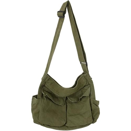 Women Men Crossbody Shoulder Bag Large Hobo Bag with Multiple Pockets Canvas Messenger Tote Bag for Women and Men