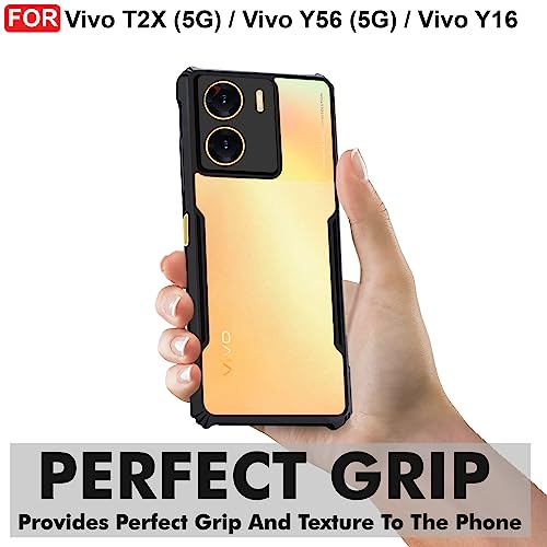 CEDO Vivo T2X / Y56 / Y16 (5G) Back Case Cover | Camera Protection Shockproof Bumper-Edge | Acrylic Crystal Clear 360 Degree Protection TPU+PC | Transparent Eagle Back Case Cover (Black)