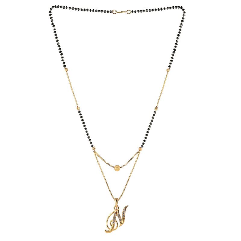 Aleafa Armlet Presents Gold Plated White American Diamond N Word Mangalsutra Tanmaniya Nallapusalu Necklace Pendant Black Bead Golden Chain for Women and Girls #Aport-0605