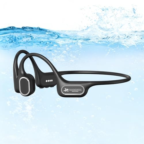 Soft Overmold Bone Conduction Swimming Headphones Underwater,IPX8 Waterproof Earbuds,Open Ear Swim Headphone with Skin-Friendly Liquid Silicone/Built-in 32G MP3-Player Earphones for Swimming-Black