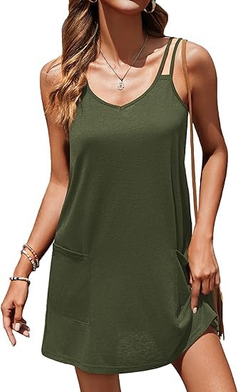 ELESOL Womens Swimsuit Coverup Spaghetti Strap Bathing Suit Cover Up Sleeveless Beach Cover Ups Summer Sundress with Pockets