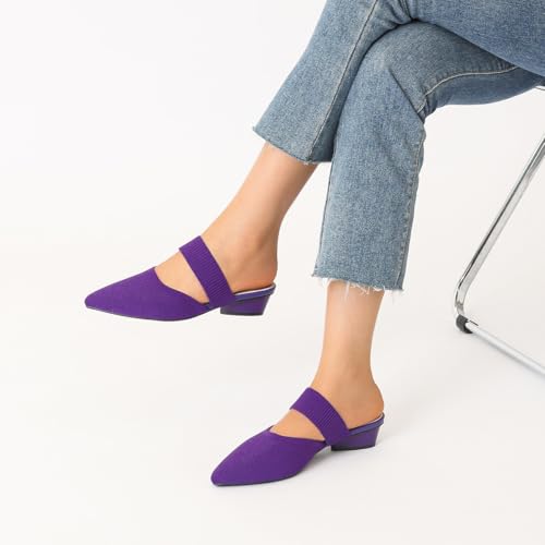 Image of Semwiss Pointed Toe Mules for Women Chunky Low Heeled Sandals Breathable Backless Mesh Knit Slip on Loafers